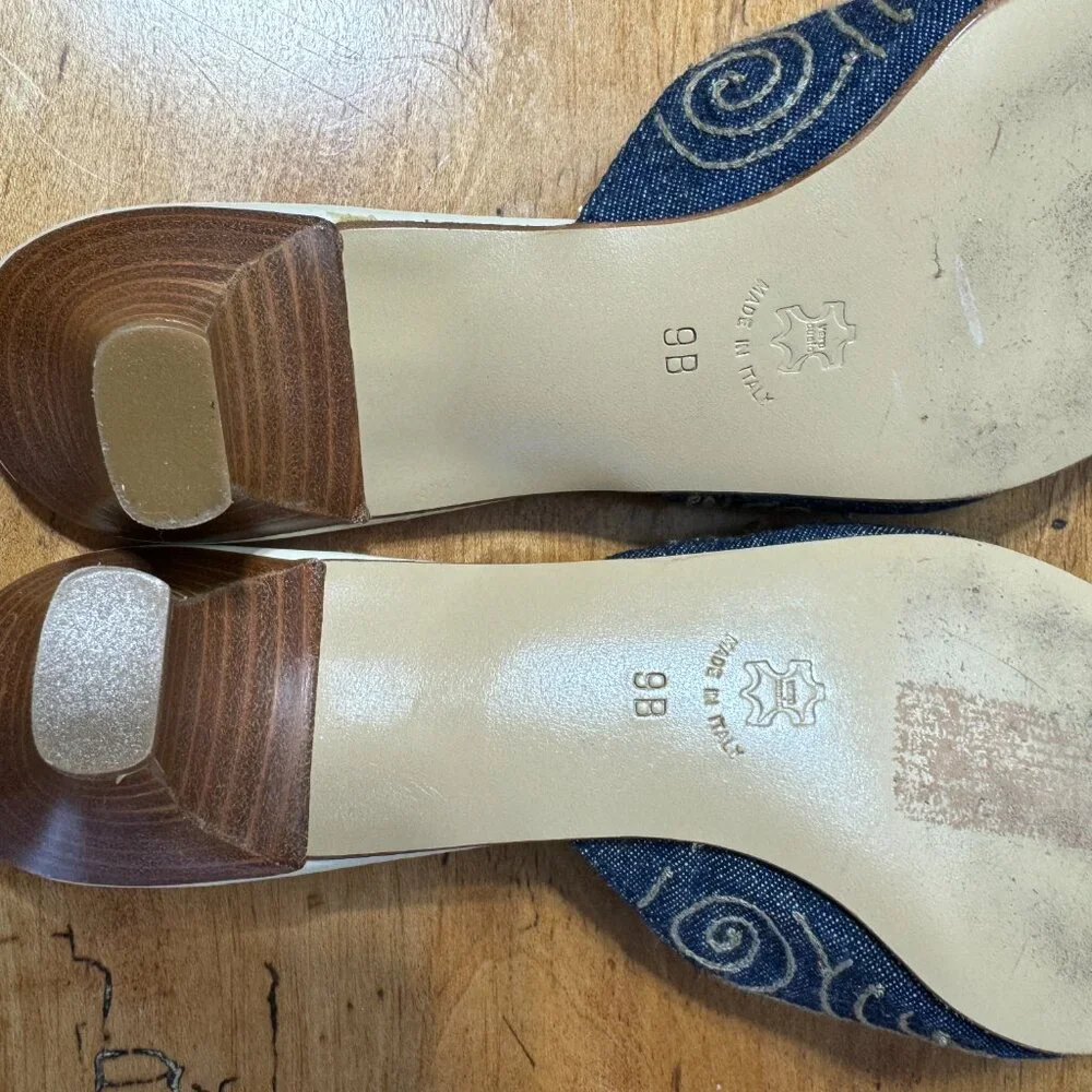 Andre Assous Denim Mules with Beading Womens's sz 9 Made in Italy - Picture 5 of 7